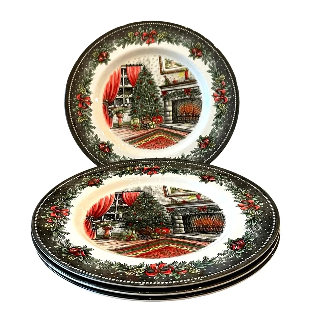 Royal Stafford CHRISTMAS MORNING 11in Dinner Plate Set of 4 Holiday Porcelain